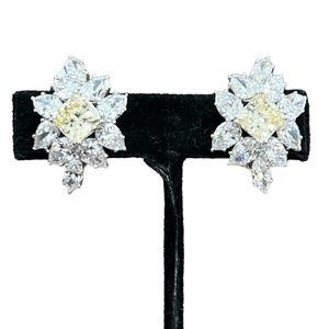 VINTAGE STERLING SILVER CLEAR & YELLOW CRYSTAL/STONE CLIP ON EARRINGS